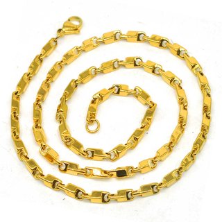                       Shiv Jagdamba 3Mm Thickness Stylish Box Link Gold Stainless Steel Chain For Men And Women                                              