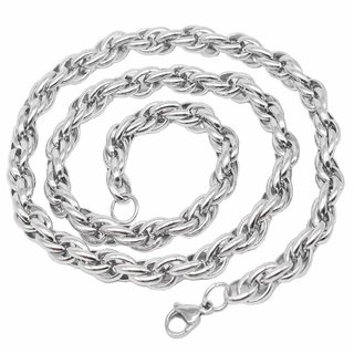                       Shiv Jagdamba 316L Rope Link Silver Stainless Steel Chain For Men And Women                                              