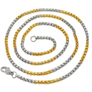                       Shiv Jagdamba Dual Tone Gold Silver Box Link Stylish Unisex Stainless Steel Chain For Men And Women                                              