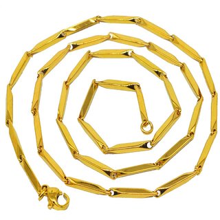                       Shiv Jagdamba 2Mm Thickness Gold Prism Wheat Link Stylish Unisex Stainless Steel Chain For Men And Women                                              
