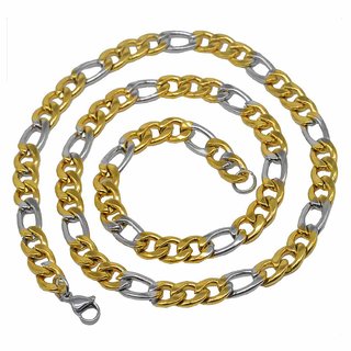                       Shiv Jagdamba Dual Tone Gold Silver Link Stylish Fashion Unisex Stainless Steel Chain For Men And Women                                              