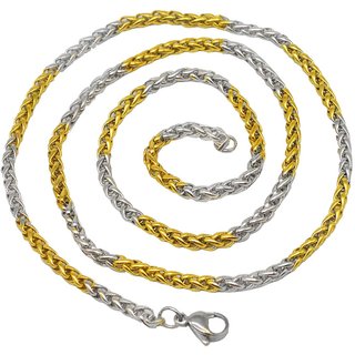                       Shiv Jagdamba 3Mm Thickness Dual Tone Rope Stylish Silver Gold Stainless Steel Chain For Men And Women                                              