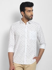 Cape Canary Men'S White Cotton Printed Casual Shirt