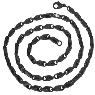                       Shiv Jagdamba 4Mm Thickness Plain Classic Design Wheat Link Black Stainless Steel Chain For Men And Women                                              