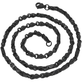                       Shiv Jagdamba 3Mm Thickness Plain Classic Design Wheat Link Black Stainless Steel Chain For Men And Women                                              