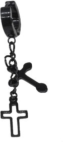 Shiv Jagdamba Jesus Christ Cross Charm Long Chain Black Stainless Steel Hoop Earring