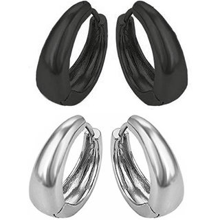                       Shiv Jagdamba Men Jewellery Sterling Silver Black Stainless Steel Hoop Earring                                              