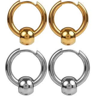                      Shiv Jagdamba Punk Men Ball Circle Ring Piercing Christmas Gift Gold Silver Stainless Steel Hoop Earring                                              