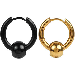                       Shiv Jagdamba Punk Men Ball Circle Ring Piercing Christmas Gift Gold Black Stainless Steel Hoop Earring                                              