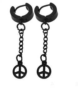 Shiv Jagdamba Best Selling Peace Sign Charm Long Chain Black Stainless Steel Hoop Earring
