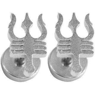                       Shiv Jagdamba Religious Jewelry Lord Shiv Trishulpiercing Jewelry Silver Stainless Steel Stud Earing For Men Women                                              