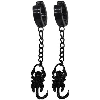                       Shiv Jagdamba Best Selling Scorpio Charm Long Chain Black Stainless Steel Hoop Earring                                              