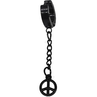                       Shiv Jagdamba Best Selling Peace Sign Charm Long Chain Black Stainless Steel Hoop Earring                                              