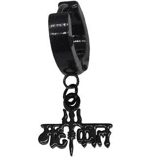                       Shiv Jagdamba Trishul Mahakal Charm Drop Huggie Black Stainless Steel Hoop Earring                                              