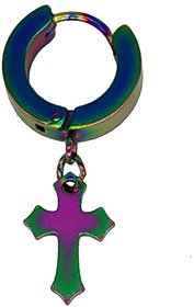 Shiv Jagdamba Religious Jewelry Christmas Jesus Cross Multicolor Stainless Steel Hoop Earring