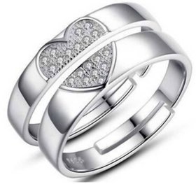 Shiv Jagdamba Valentine Gifts Heart Couple Adjustable Stylish Silver Stainless Steel Ring