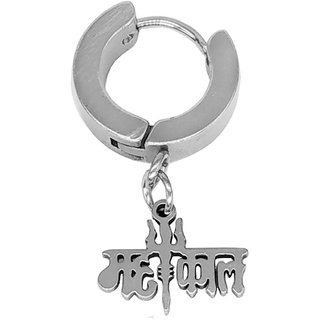                       Shiv Jagdamba Trishul Mahakal Charm Drop Huggie Silver Stainless Steel Hoop Earring                                              