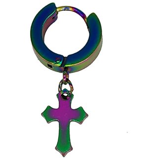                       Shiv Jagdamba Religious Jewelry Christmas Jesus Cross Multicolor Stainless Steel Hoop Earring                                              