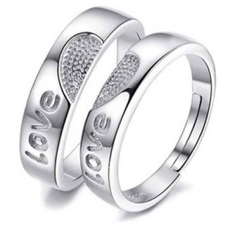                       Shiv Jagdamba Valentine Gifts Heart Couple Adjustable Stylish Silver Stainless Steel Ring                                              