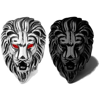                       Shiv Jagdamba Lion Head Ring Best Quality Stainless Steel Black Silver Ring                                              