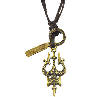                       Shiv Jagdamba Religious Jewelry Rock Trishul Damru Locket With Adjustable Leather Chain                                              
