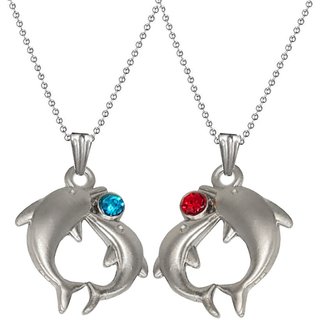                      Shiv Jagdamba Dolfin Fish Romantic Couple Silver Zinc Stainless Steel Pendant Necklace                                              