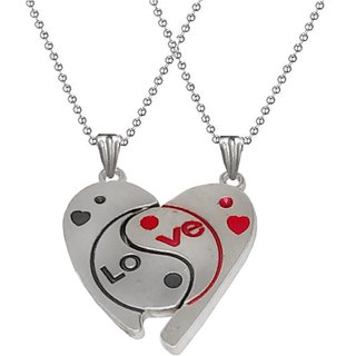                       Shiv Jagdamba Valentines Gift Love Couple Heart Silver Red Black Zinc Stainless Steel Pendant Necklace                                              