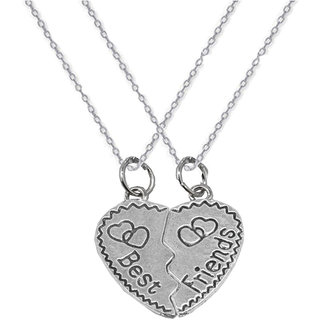                       Shiv Jagdamba Broken Heart Best Friend Couple Silver Zinc Necklace Pendant For Men And Women                                              
