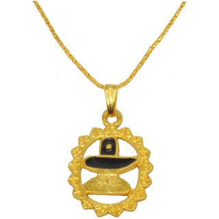                       Shiv Jagdamba Lord Shivling Mahadev Bholenath Gold Brass Metal Necklace Pendant                                              