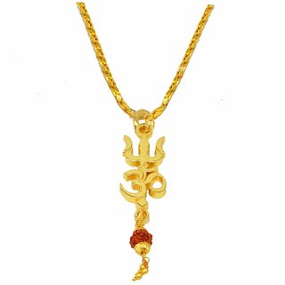                       Shiv Jagdamba Om Shiv Trishul Gold Brass Necklace Pendant                                              