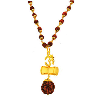                       Shiv Jagdamba Religious Jewelry Om With Damaru & Rudraksha Mala Pendant Necklace                                              