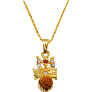                       Shiv Jagdamba Religious Jewelry Cubic Zirconium Crystal Trishul Damaru Rudraksha Pendant Necklace                                              