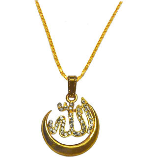                       Shiv Jagdamba Religious Jewelry Cubic Zirconium Moon Allah Pendant Necklace                                              