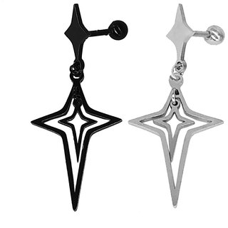                      Shiv Jagdamba Jewelry Christmas Jesus Cross Single Combo Black Silver Stainless Steel Stud Earring                                              