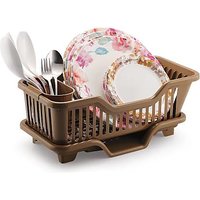 Evershine 3 In 1 Durable Plastic Kitchen Sink Dish Drying Drainer Rack Holder Basket Organizer With Tray Brown