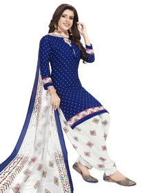 Women Shoppee Women's Blue, White Printed Salwar Suit Material