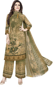 Women Shoppee Women's Green, Beige Printed Salwar Suit Material
