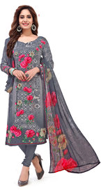 Women Shoppee Women's Grey, Pink Printed Salwar Suit Material