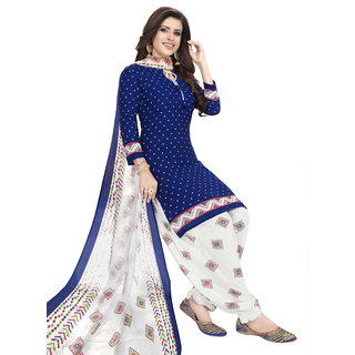 Women Shoppee Women's Blue, White Printed Salwar Suit Material