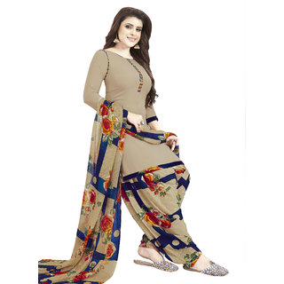 Women Shoppee Women's Beige, Blue, Yellow Printed Salwar Suit Material