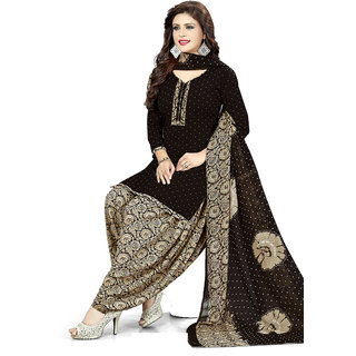 Women Shoppee Women's Black, Beige Printed Salwar Suit Material