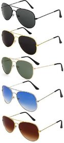 Adam Jones Unisex Black , Blue, Brown  Green UV Protected Full Rim Aviator Unisex Sunglasses (Pack of 5)