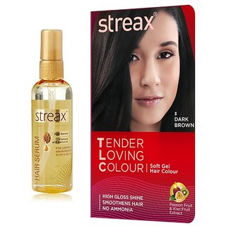 Buy Streax Cream Gel hair color dark brown and streax hair serum 45ml combo  Online @ ₹325 from ShopClues
