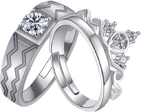 SILVERSHINE, silver plated adjustable royal look king and queen couple ring for men and women.
