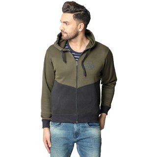 Olive Plain Hooded Casual Sweatshirt 