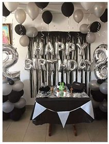 Happy Birthday Letter Foil Balloon Set of (Silver)+HD Metallic Balloons (Black and Silver) Pack of 30pcs for Decoration