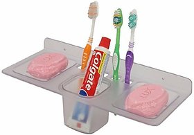 SKS - 4in1 (Soap case/Toothbrush holder/paste holder) (Material - Acrylic PP) Acrylic Toothbrush Holder (Clear, Wall Mount)