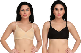 Empisto Branded Black,Skin Color Cotton Fabric Bra