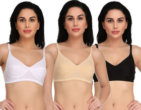 Empisto Branded White,Skin,Black Color Cotton Fabric Bra