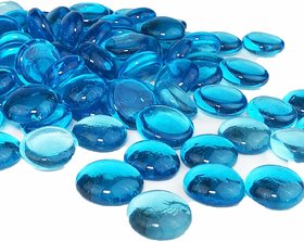Fc Decorative Transparent Marbles/Pebbles Flat Type 200G - (3/4-Inch, Aqua Blue)
